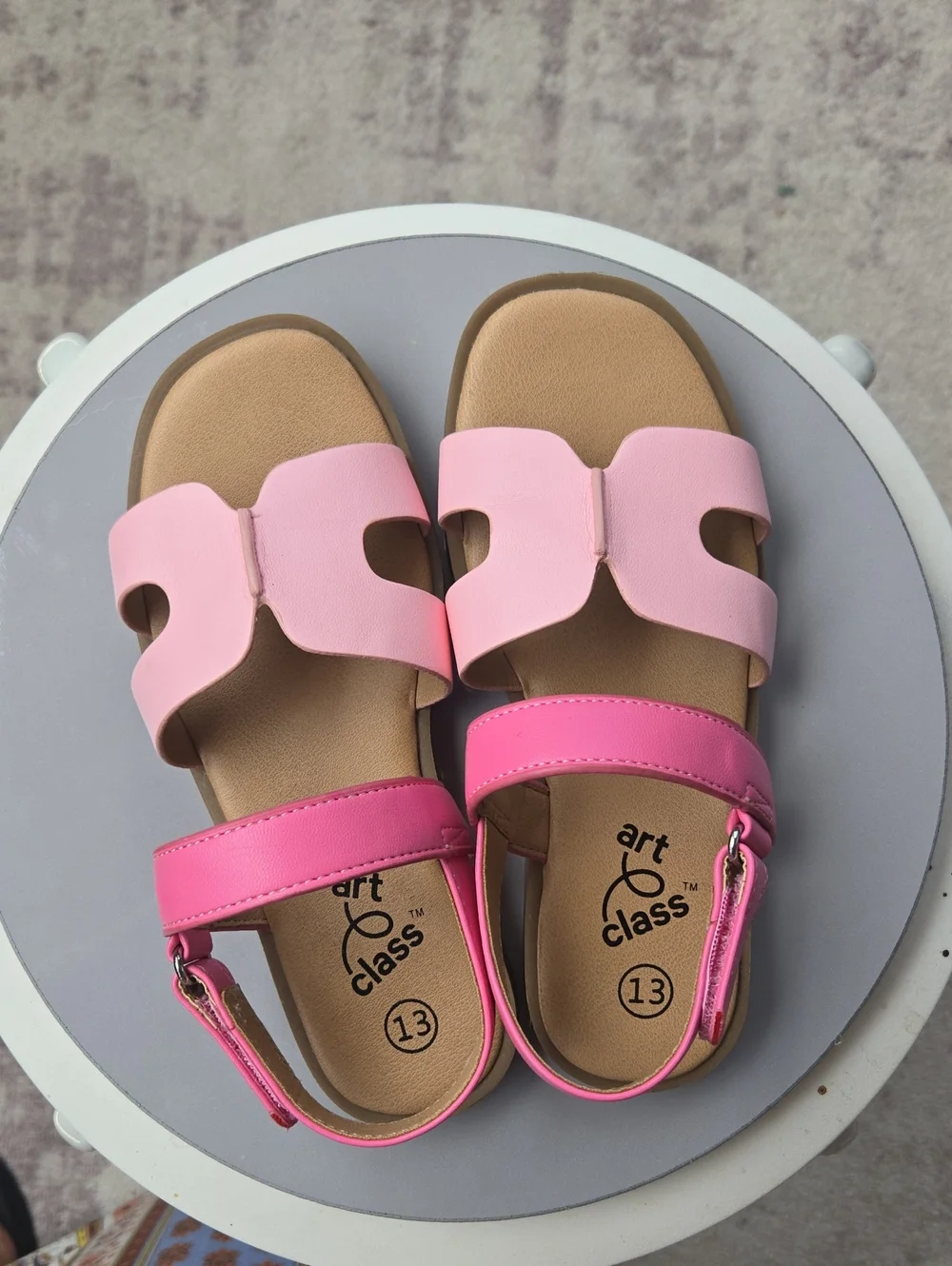 Hello Kitty Beige Slide Sandals with Pink Art Class Strappy Sandals